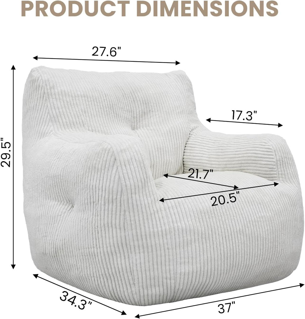 Cvortll Bean Bag Chair, Bean Bag Chair for Adults, Fluffy and Comfy Bean Bag with Filler, Bean Bag Sofa Chair for Reading, Gaming, Stuffed High-Density Foam(Beige-Corduroy)