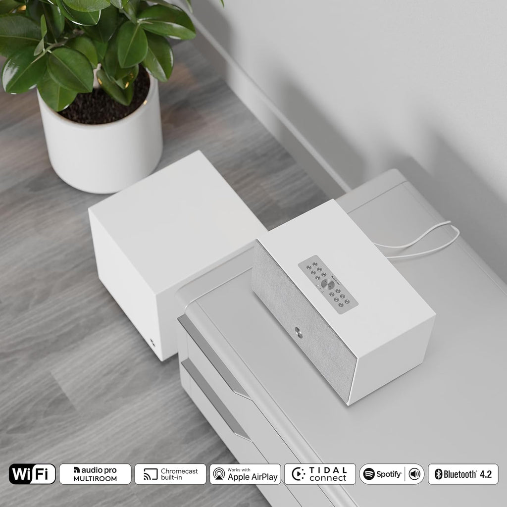 Audio Pro Addon Bluetooth Speaker - Wireless Speaker with High-Fidelity Sound - Outdoor Speakers, WiFi, AirPlay 2, Chromecast, Spotify Connect, C10 MKII, White
