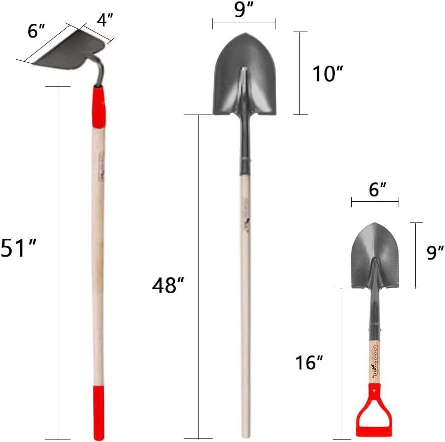 GardenAll 7-Piece Long Handle Garden Tools Set, Include Shovel Rake Hoe,Gardening Tools for Women,Lightweight Ergonomic Wood Handle Yard Work Set