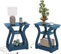 FROMJBEST End Table with Charging Station, Side Table with USB Ports and Outlets, Nightstand, 3 Tier End Table with Storage Shelf for Living Room, Bedroom, Navy Blue, Set of 2