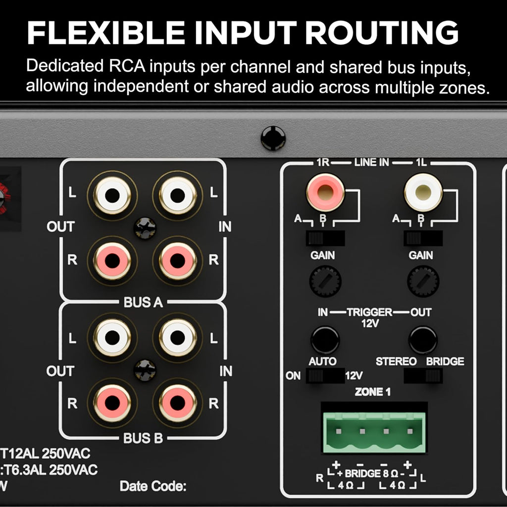 Dayton Audio MA1280 Multi-Zone 12-Channel Class-D Amplifier, 12 x 80W (160W Bridged), 6 Stereo Zones, 8 Inputs, Rack-Mountable