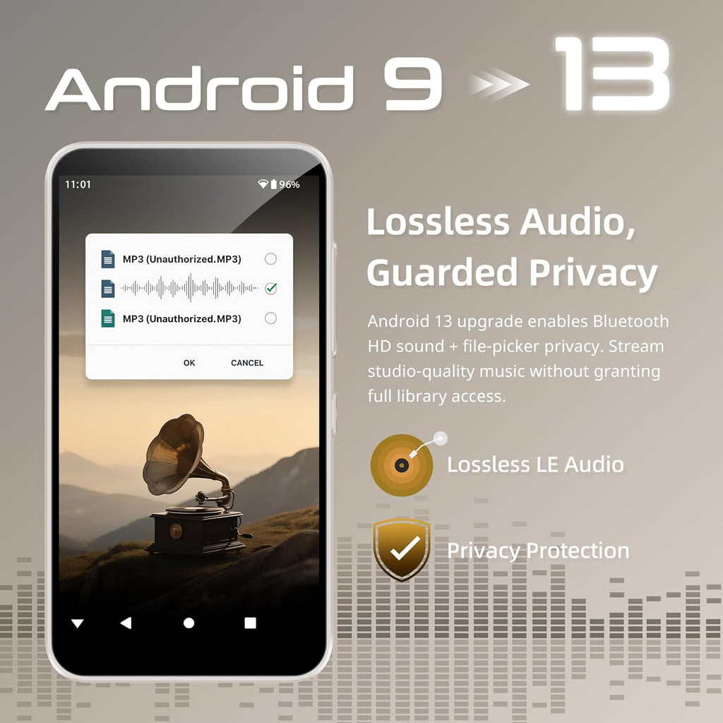HIFI WALKER Android MP3 Player with WiFi & Bluetooth, G7 Mini 4” Touchscreen MP4 Player with Spotify & Streaming Apps, Portable Music Player, Audiobooks, Travel, Expandable Storage (64GB .White)