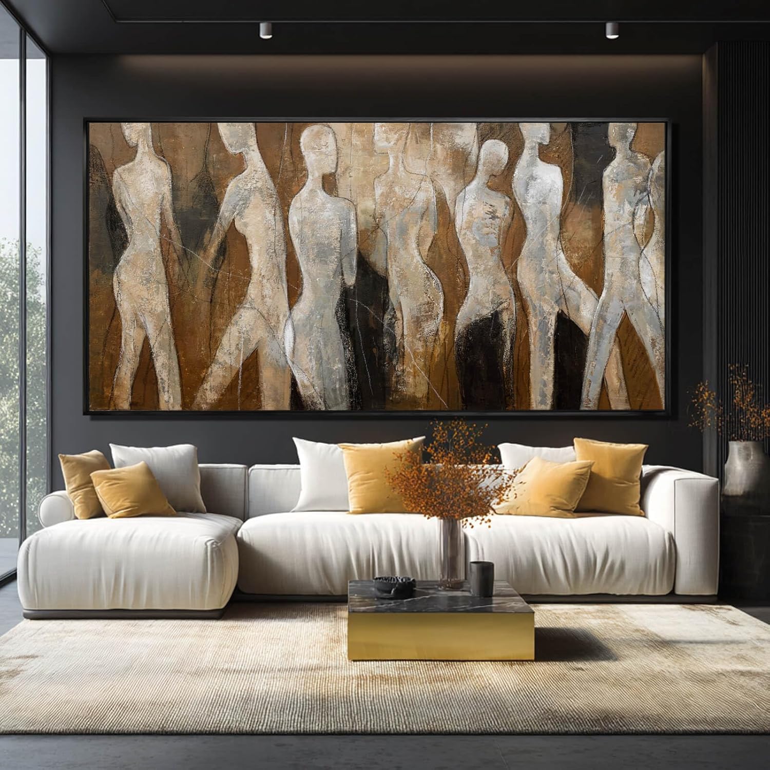 CHUDANHAO Black Line Wall Decor Brown Canvas Wall Art Figure Wall Decorations 29"x58" Large Pictures for Living Room Artwork for Office
