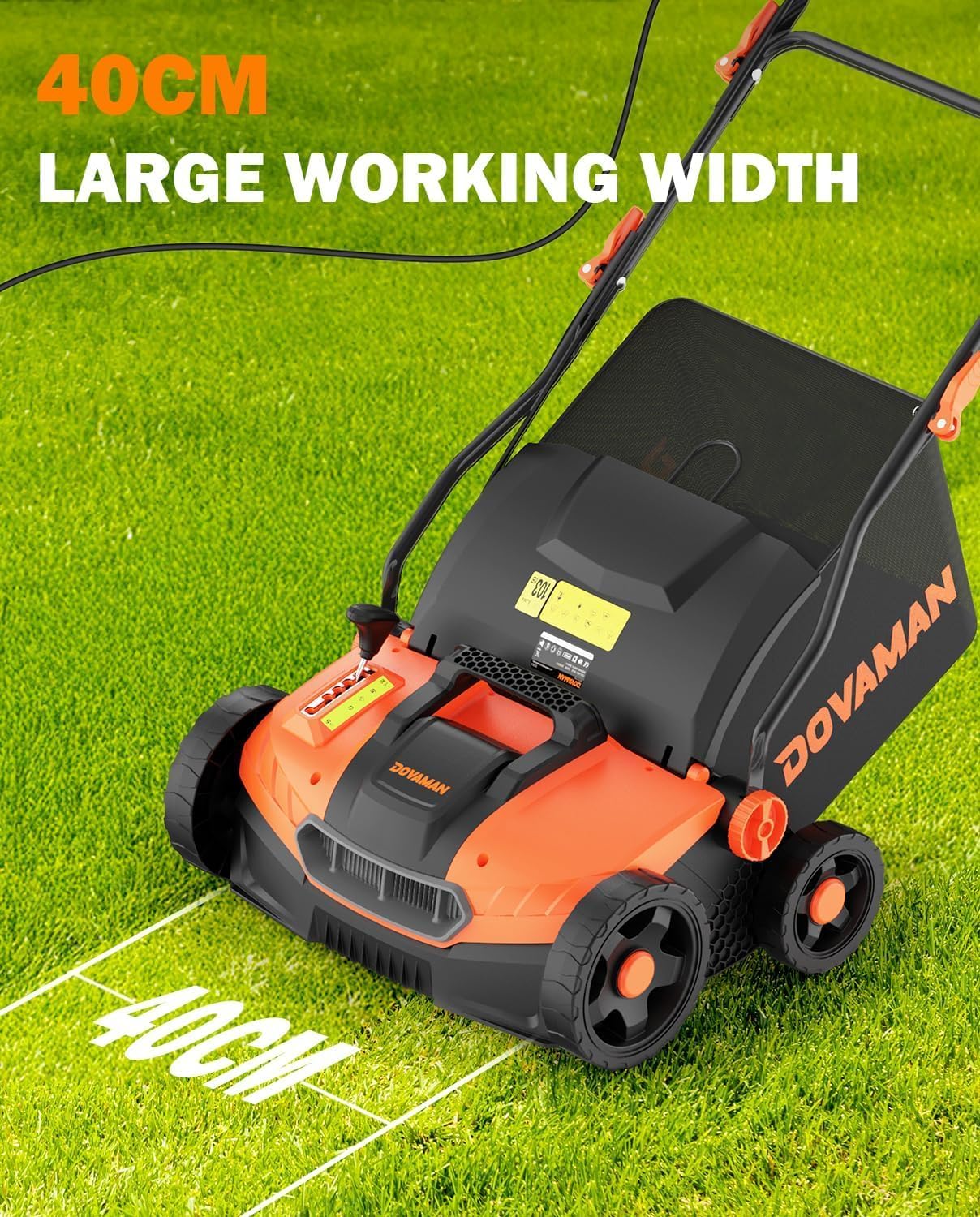 DOVAMAN DS16A 15Amp 16" 2-in-1 Electric Dethatcher and Scarifier, Lawn Dethatcher w/5-Position Depth Adjustment, Quick-Fold, 12 Gal Collection Bag, Yard Trimmer for Gardening Care and Lawn Maintenance