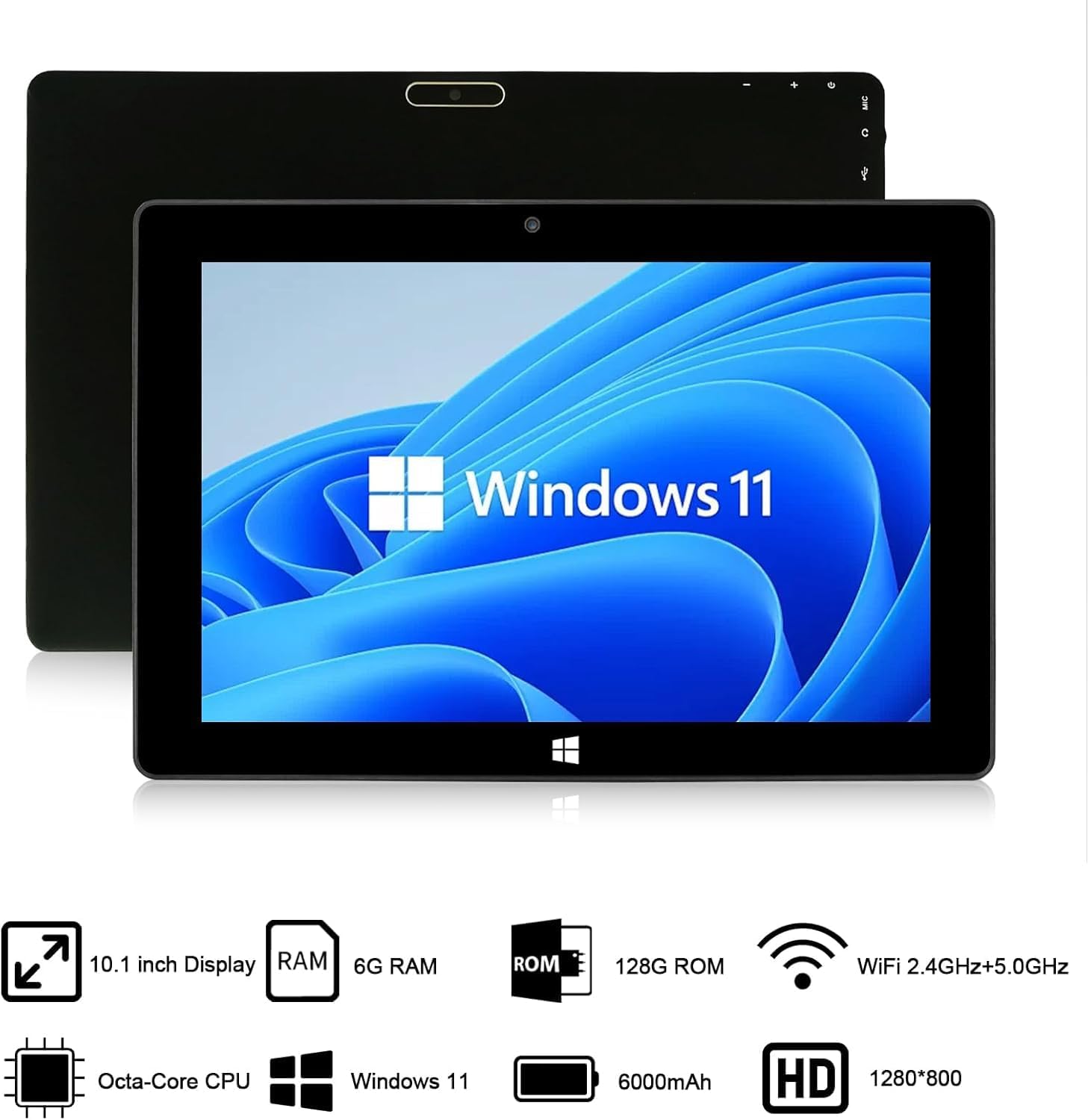 10.1" Windows Tablet Touchscreen Tablets Computer 6GB RAM 128GB ROM, 2.4G+5G WiFi, Intel Processor, USB 3.0, Micro HDMI, 6000MAH Battery, Dual Cameras, Bluetooth 5.0