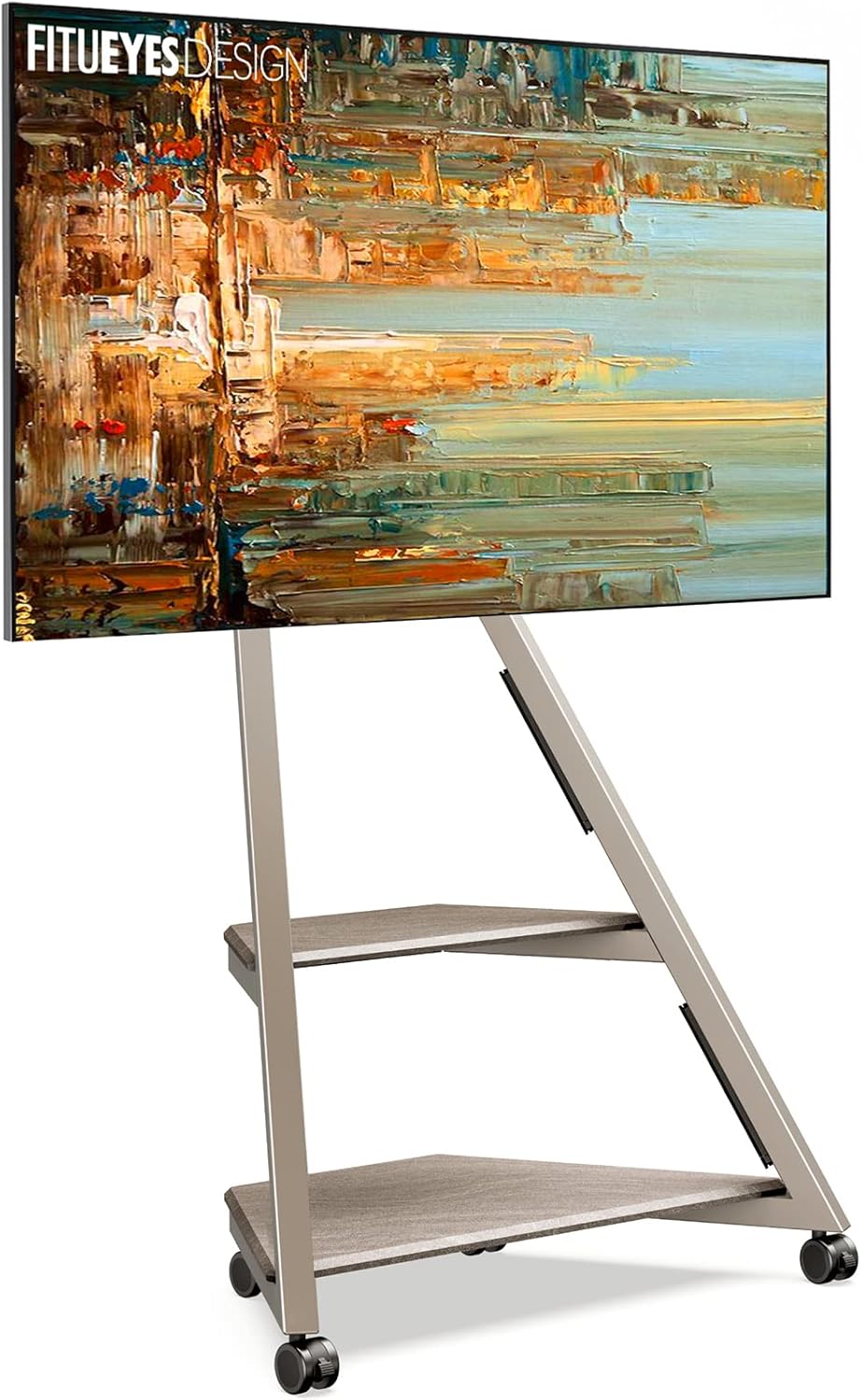 FITUEYES Design Corner TV Stand for 32 43 50 55 65 Inch TVs, Small Spaces Floor TV Stand Rolling TV Cart for LCD/LED Flat Curved Screens, Modern Living Room TV Stands, Eiffel Series, Morandi Grey