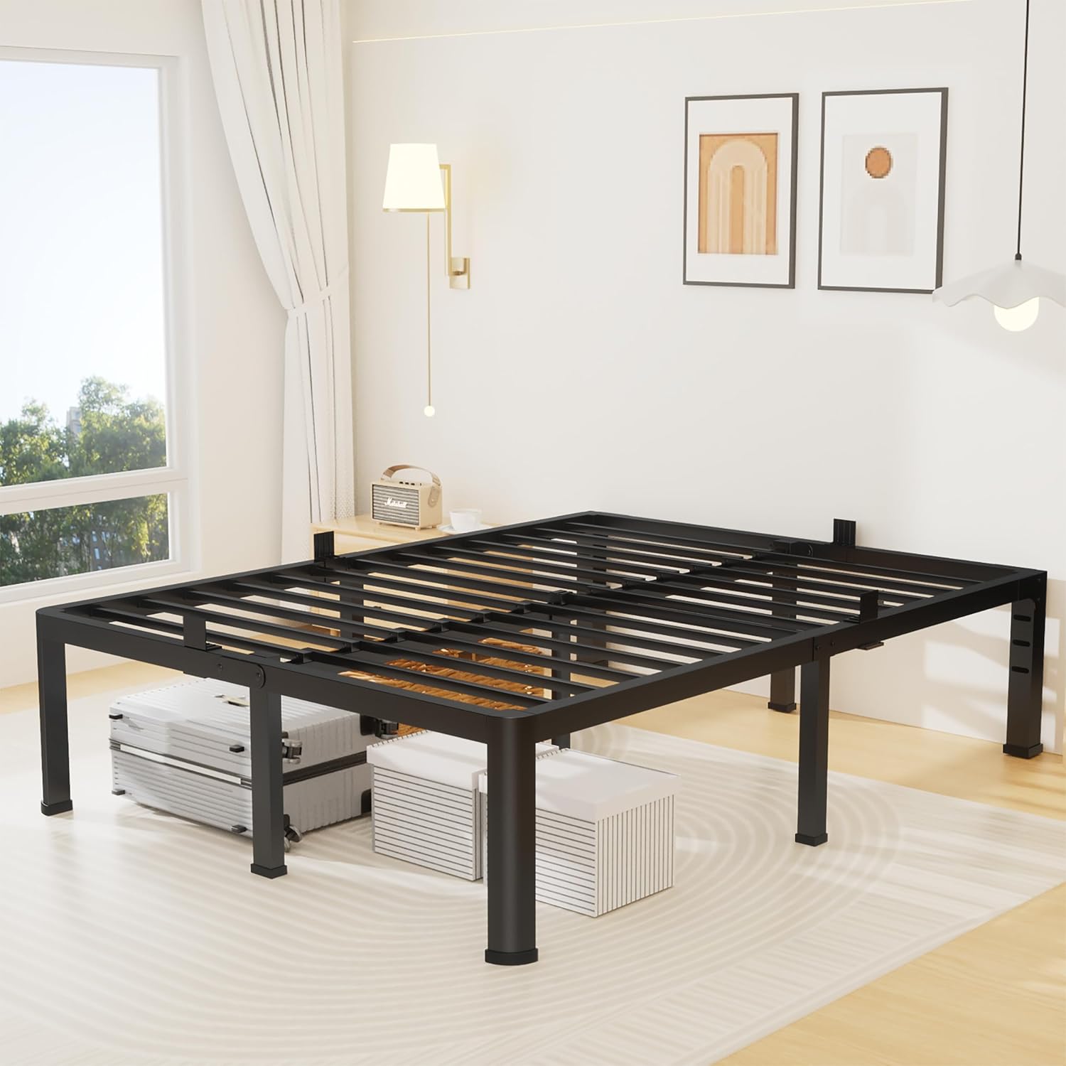 Superay 18 Inch King Size Metal Platform Bed Frame with Round Corners, Storage Space Under High Bed Frame-Heavy Duty Steel Slats Support, Noise Free - Easy Assembly - No Box Spring Needed