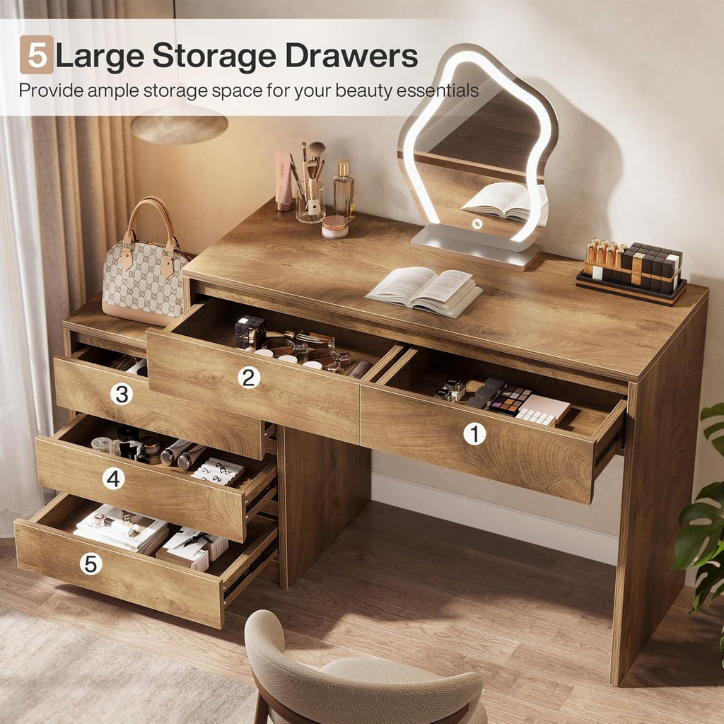 Tribesigns 63" Vanity Desk with 5 Drawers for Bedroom, Makeup Table with Movable 3-Drawer Chest Cabinet & Storage, Modern Large Dressing Table for Women Girl, Make up Desk for Bedroom