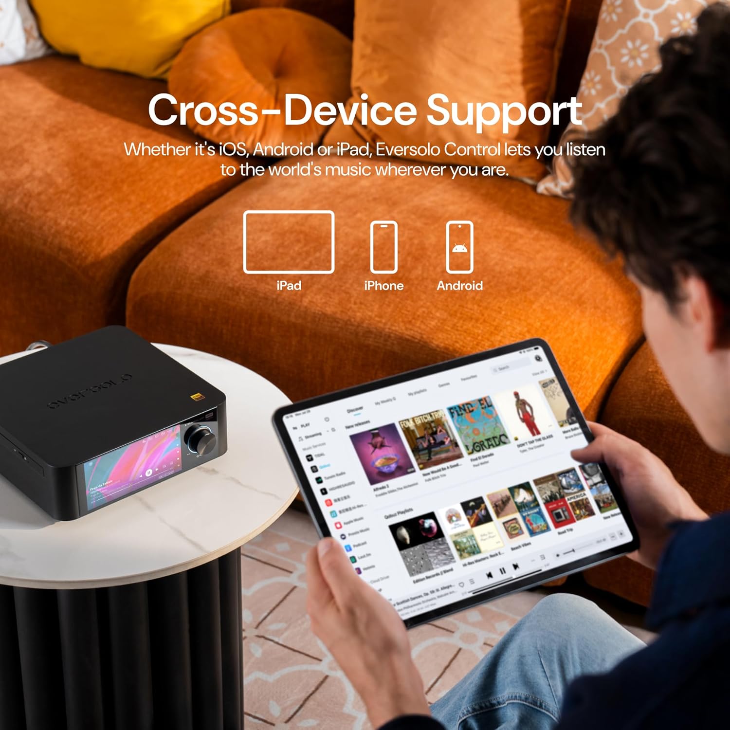 Eversolo Play | Music Streamer with DAC & Amplifier 60W×2ch(8Ω) / 110W×2ch(4Ω) | 5.5" LCD Touchscreen, Support Room Correction & Multi Room System, Stream Qobuz, Tidal&More | Black (CD Edition)