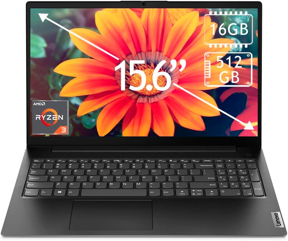 Lenovo V15 G4 15.6" FHD Anti-Glare Laptop, AMD Ryzen 3 7320U, 16GB DDR5 Soldered, 512GB SSD, HDMI Port, Ethernet (RJ-45) Port, Built-in Webcam with Privacy Shutter, Windows 11 Pro, WOWPC USB
