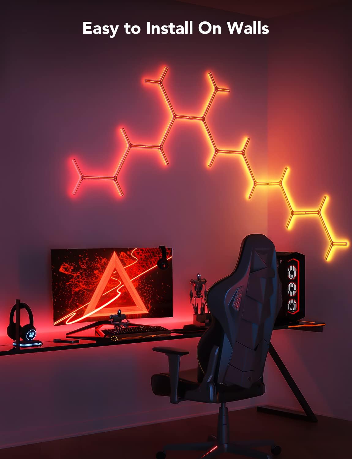 Govee Glide Y RGBIC LED Wall Lights, Smart Wi-Fi Gaming Lights with Music Sync, DIY and Timer Feature, LED Lights for Gaming Room, Wall Light 7 Pack