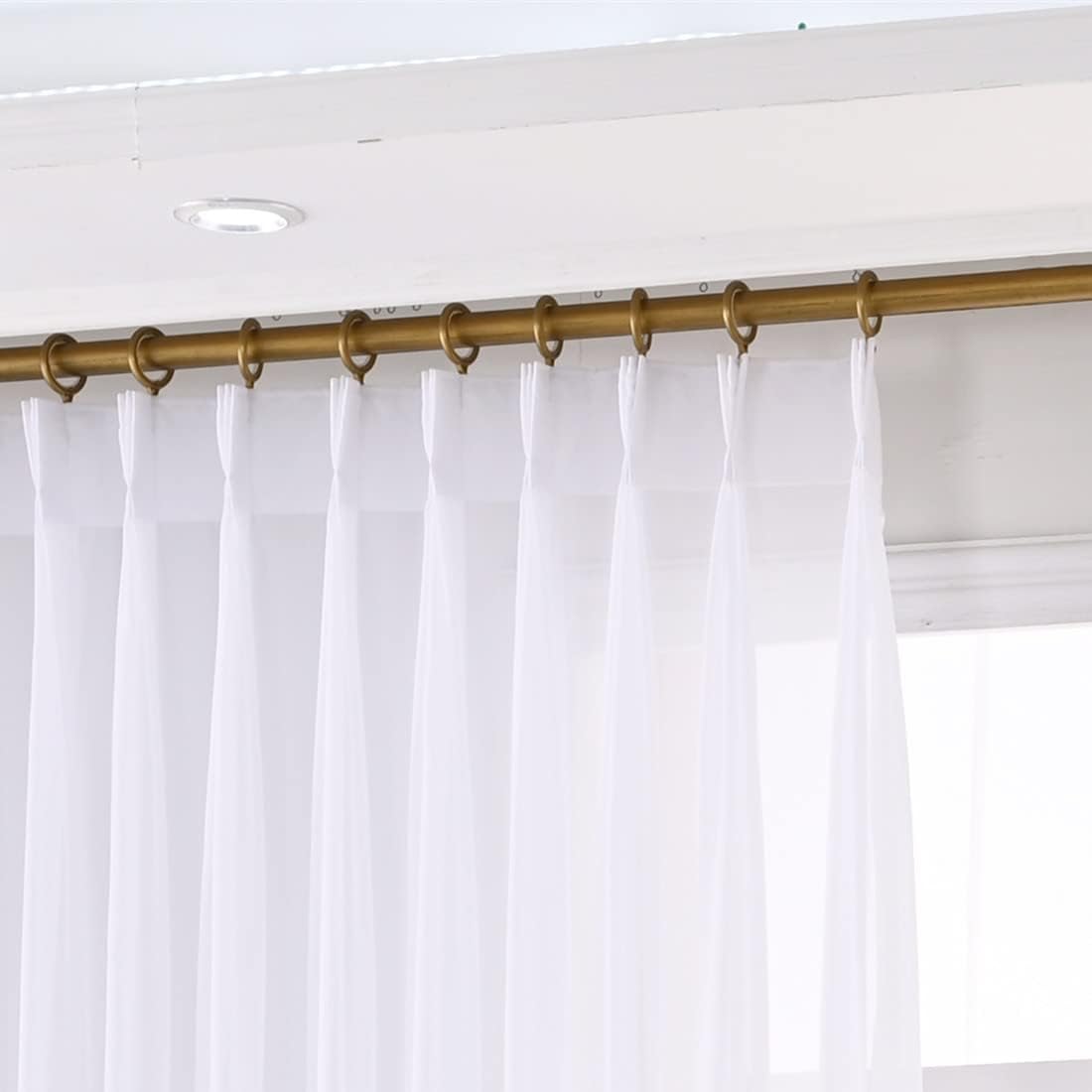 Pure White Chiffon Triple Pinched Pleats French Pleated 84 Inches Long Sheer Curtains for Living Room Window Treatment Tulle Kitchen Voile Bedroom Drapes (Pure White, 60W x 84L (2 Panels))