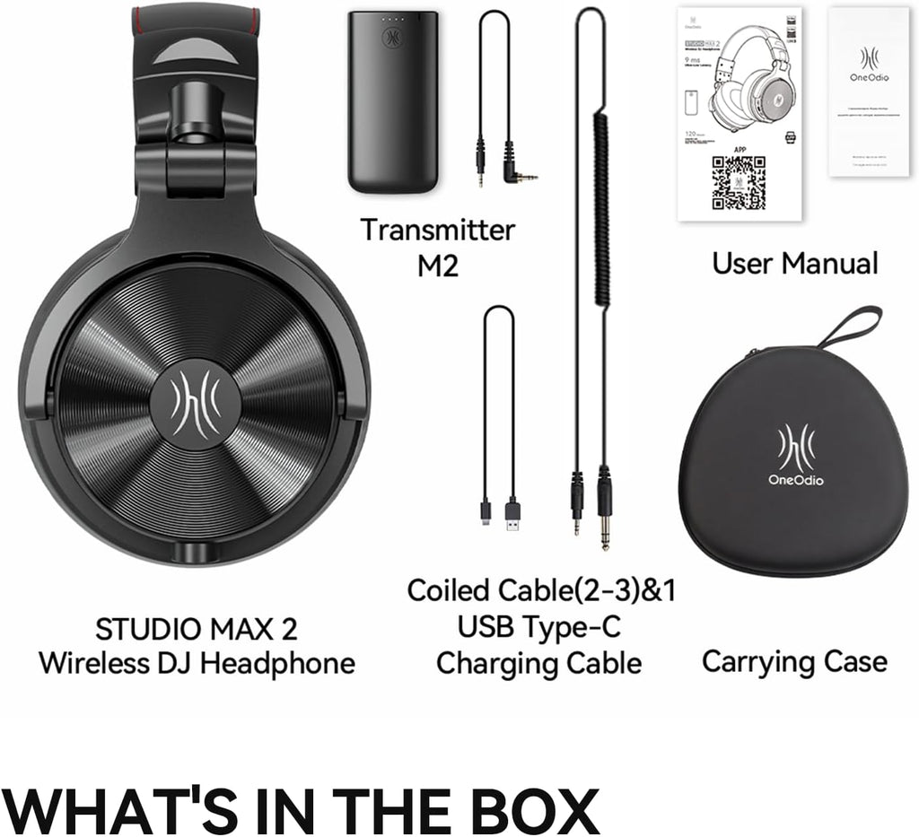 OneOdio Studio Max 2 Wireless DJ Headphones, 9ms Low Latency Hi-Res Audio Over Ear Studio Headphones with LDAC, 120H Playtime, Bluetooth Headphones Support 3.5MM 6.35MM for Guitar Keyboard