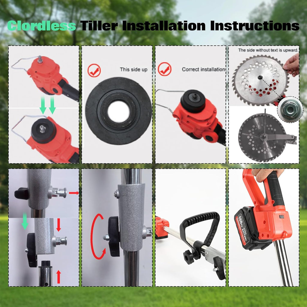 Cordless 2-in-1 Tiller & Weed Whacker Combo, 800W Brushless Motor, 12"x9" Rototiller, 8" Trimmer, 2x21v 6.0Ah Battery, Electric Weed Eater & Garden Tiller, Perfect for Lawn Care & Gardening Tools