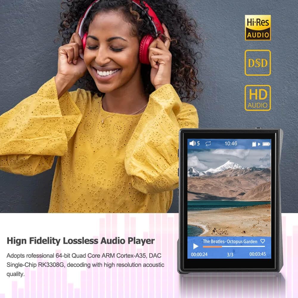 Surfans F22 Portable HiFi MP3 Player – Lossless Music Player with Bluetooth, DAC Chip, Audiobook & E-Book Support – 2.8" Touchscreen – DSD256, PCM 384kHz – 32GB, up to 1TB