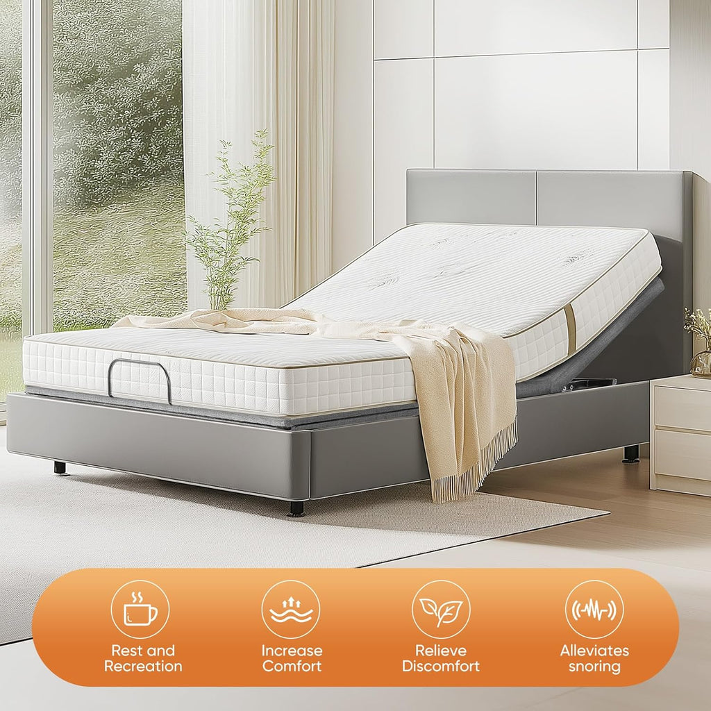 Sweetcrispy Electric Bed Queen, Ergonomic Adjustable Bed Frame with Wireless Remote, Head and Foot Incline, Zero Gravity with 2 USB Ports, Anti-Snore, Easy Assembly