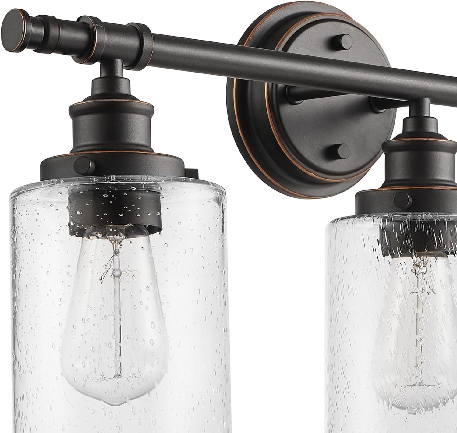 Globe Electric 51415 Camden 5-Piece All-in-One Bathroom Set, 3 Vanity Light with Seeded Glass Shades, Bar, Towel Ring, Robe Hook, Toilet Paper Holder, Bronze
