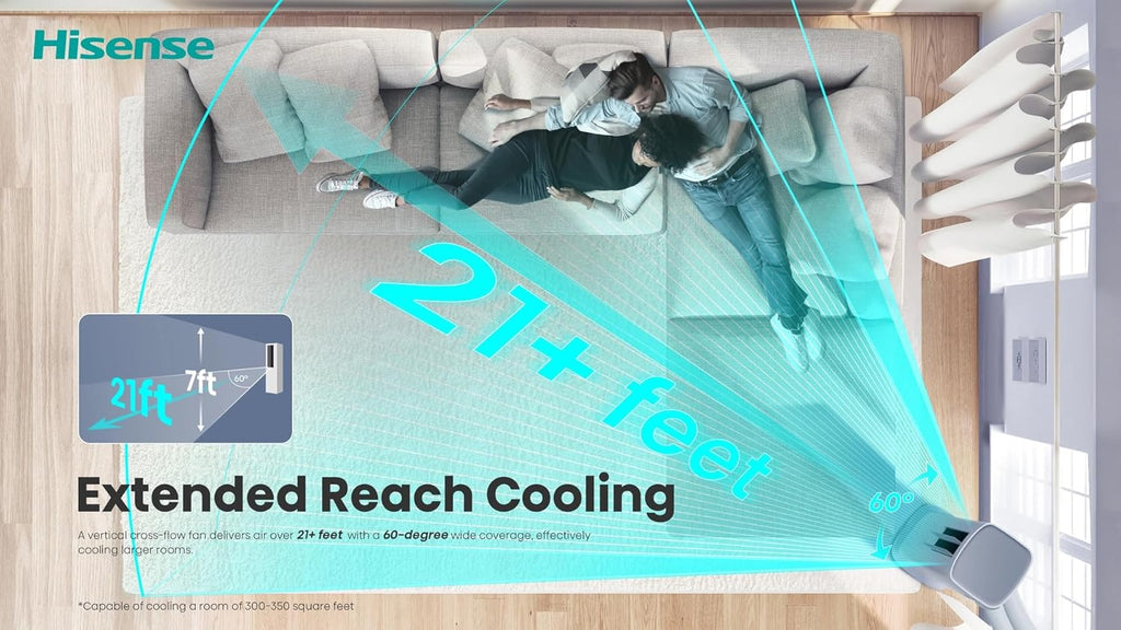 Hisense 8000 BTU 350 Sq. Ft. with Inverter Compressor, Dual Hose Portable Tower Air Conditioner HIAP0825TWD, up to 350 Sq Ft., Wi‑Fi app control for Alexa/Google, Oscillating - HIAP0825TWD
