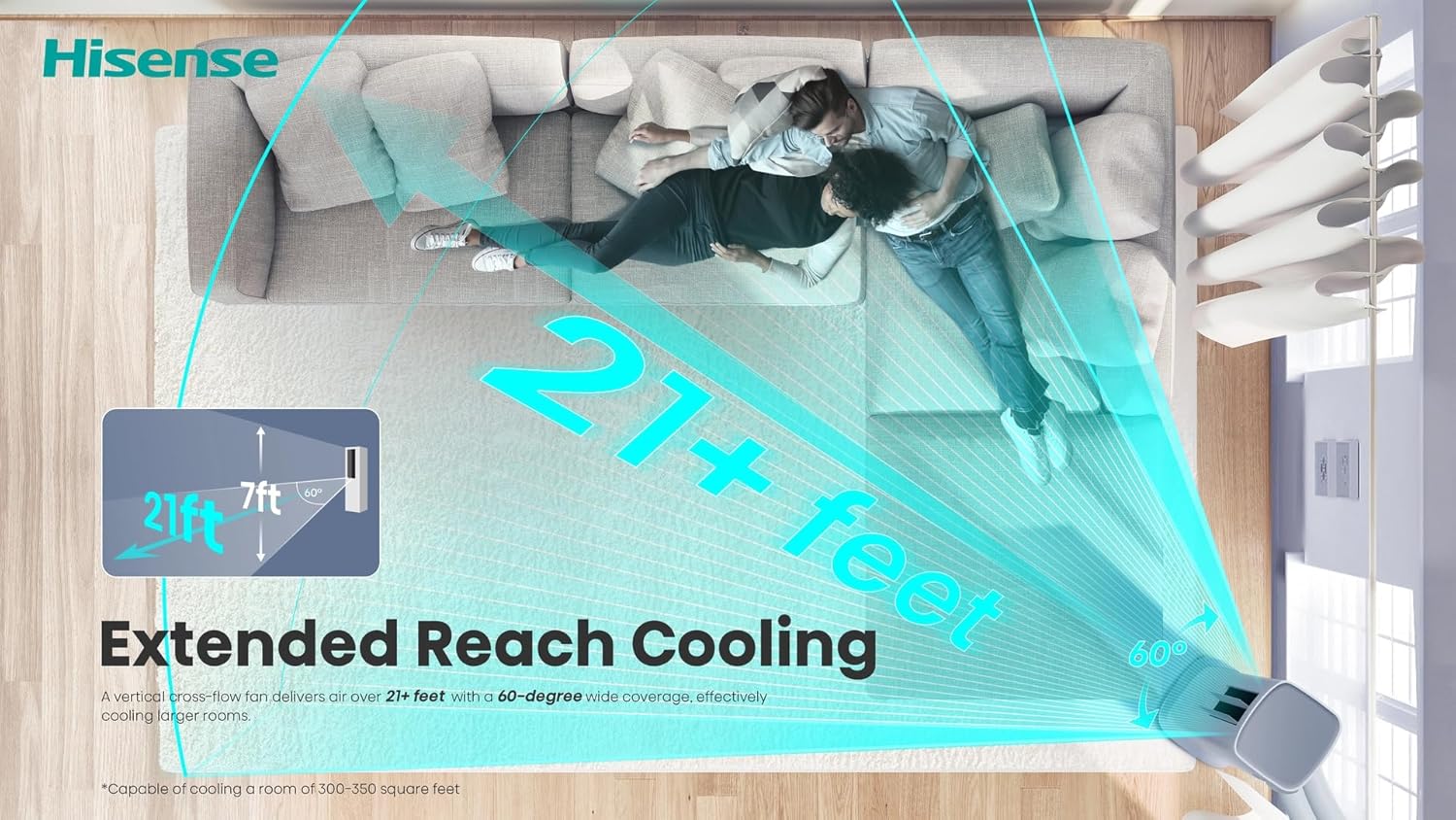 Hisense 8000 BTU 350 Sq. Ft. with Inverter Compressor, Dual Hose Portable Tower Air Conditioner HIAP0825TWD, up to 350 Sq Ft., Wi‑Fi app control for Alexa/Google, Oscillating - HIAP0825TWD
