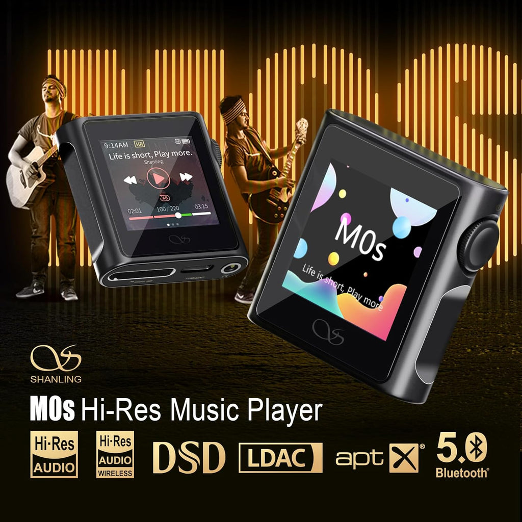 SHANLING M0s Portable MP3 Player Hi-Res Audio Players, 1.54" Touch Screen Hi-Fi MP3 Player with Bluetooth 5.0 LDAC, USB DAC/Amp, Up to 10 Hours Playback – Titanium