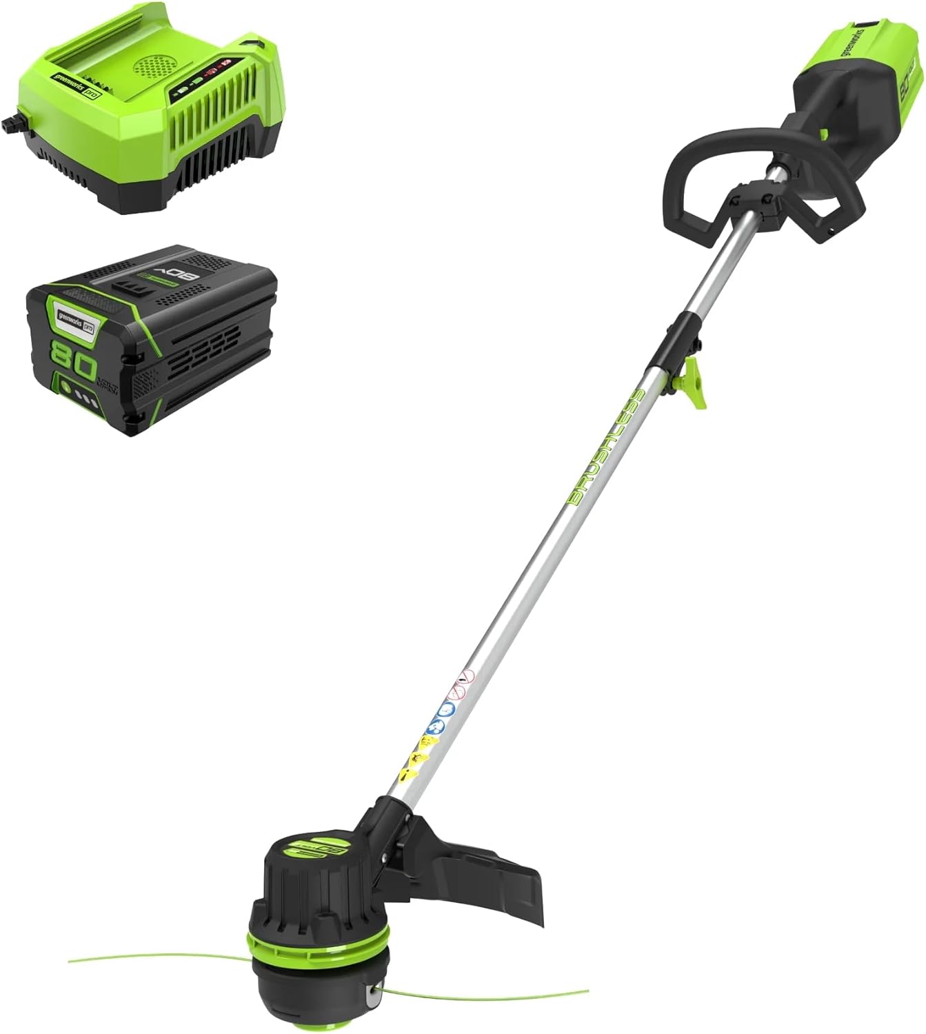Greenworks 80V 16" Brushless Cordless String Trimmer with 2.0Ah Battery & Rapid Charger – .080" Dual Line, Variable Speed, Lightweight Design, 4-Year Warranty
