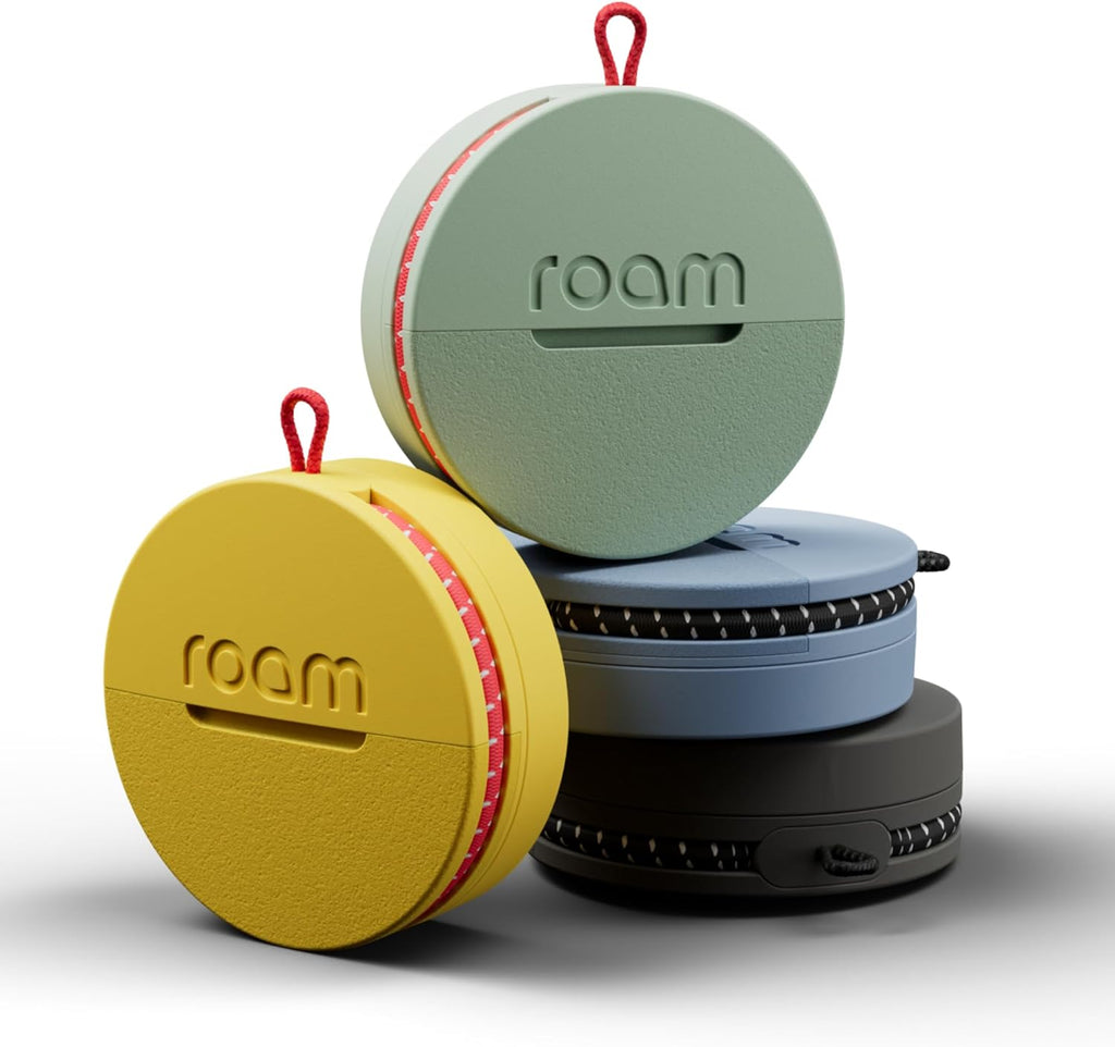 ROAM SMART TRACKER - Bluetooth Tracker & Item Finder for Keys, Luggage, Kid & Pet Gear, and More (iOS, Android), No App or Subscription, Fast Setup, Waterproof | 4-Pack, Blue, Black, Yellow & Green