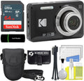 Kodak PIXPRO FZ55 Black 16MP Digital Camera 5X Optical Zoom 28mm Wide Angle 1080P Full HD Video 2.7" LCD Camera + 64GB Card and Reader + Case + Memory Wallet + Tripod + Cleaning Bundle