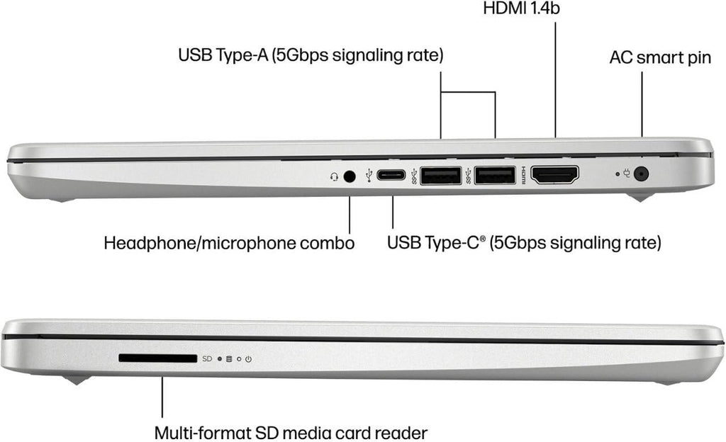 HP 14-dq0760dx 14 Inch HD Laptop Intel Celeron N4120 4GB DDR4 RAM 128GB eMMC Intel UHD Graphics Windows 11 Home in S Mode USB Type-C HDMI Ports, Natural Silver 9R334UA (Renewed)