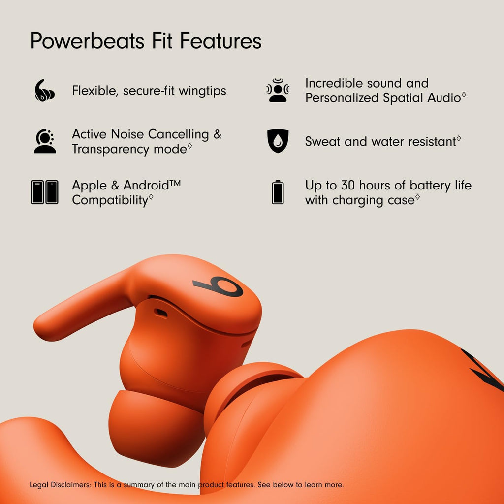 Beats Powerbeats Fit - Wireless Noise Cancelling Workout Earbuds with Secure-Fit Wingtips, Up to 30-Hour Battery Life, Sweat & Water Resistant, Apple & Android Compatible - Spark Orange