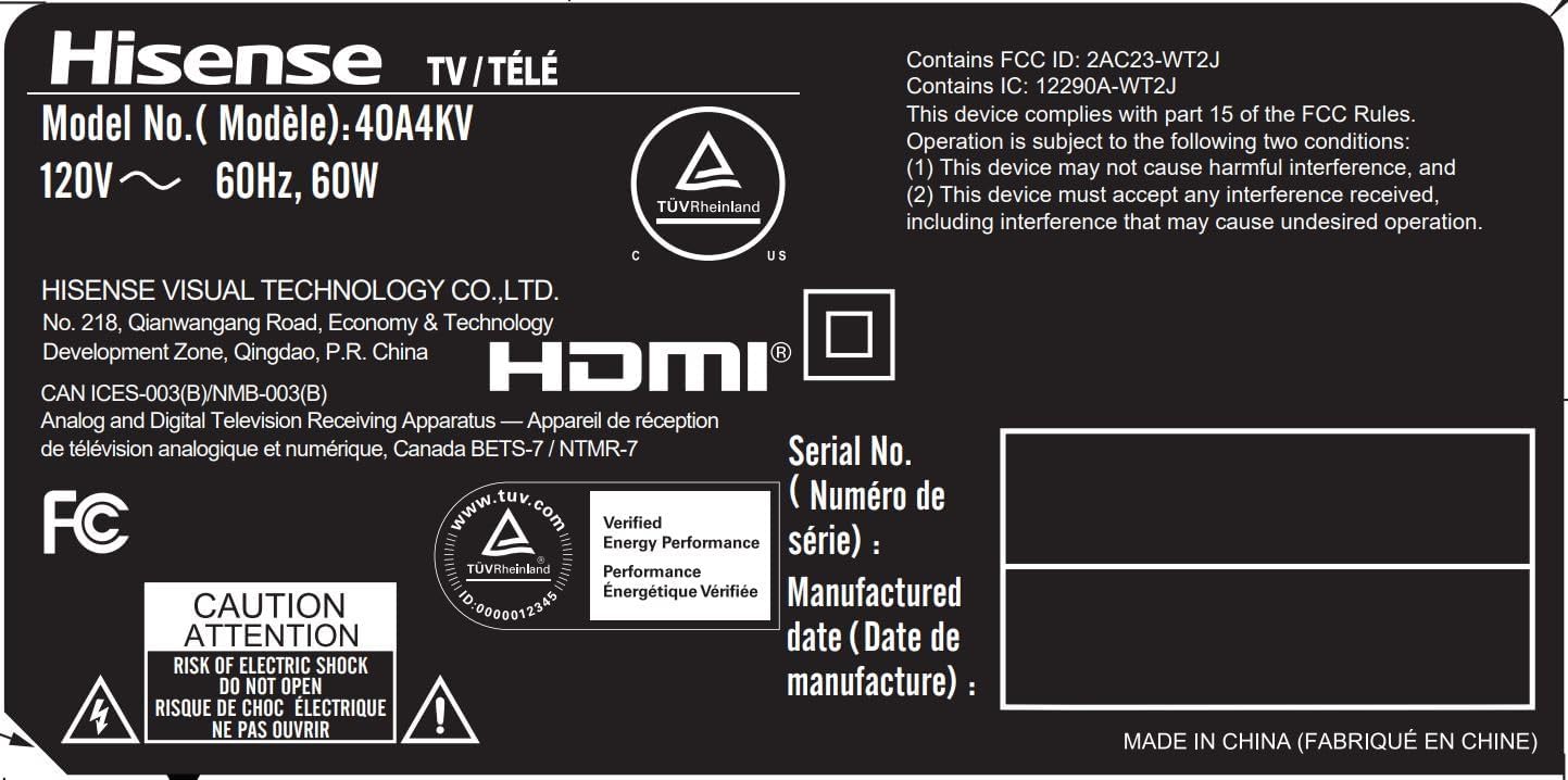 HISENSE 40" Class A4 Series LED Full HD Smart Vidaa TV 40A4KV