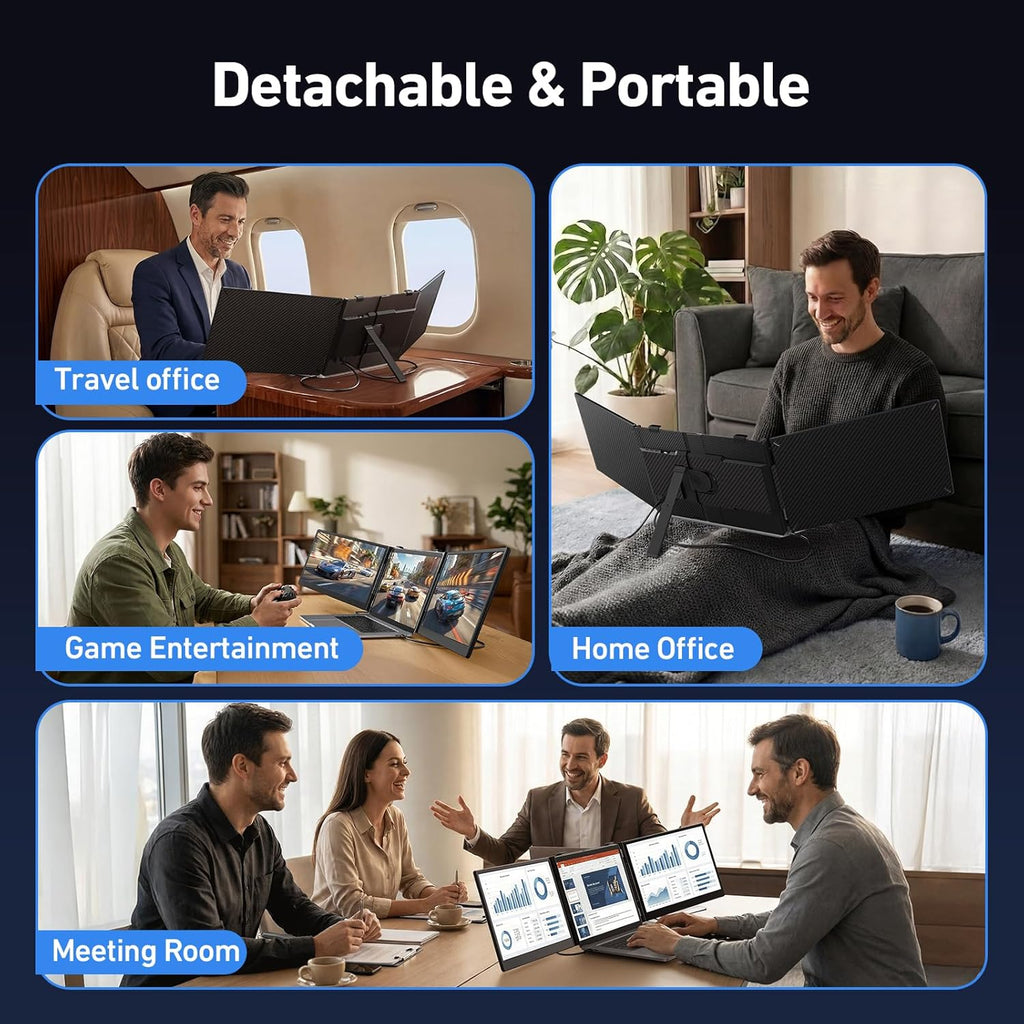 Vixtan 14" Triple Laptop Screen Extender, 3.0 lbs Lightweight FHD IPS Portable Monitor for Laptop, USB-C Plug & Play Multi Screen Attachment for 13-17.3" laptops with Windows/Mac/Chrome