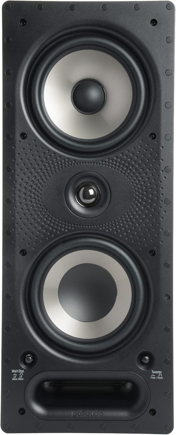 Polk Audio 265-RT 3-Way in-Wall Speaker - Vanishing Series | Fits Ceiling/Wall | High-Performance Home Stereo Speakers | Power Port & Paintable Grille - Black