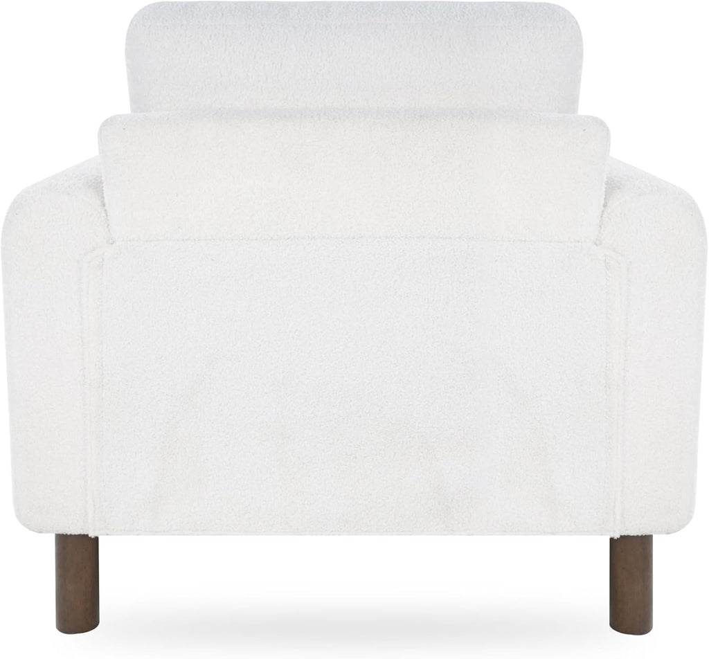GDFStudio Teddy Fabric Accent Chair with Curved Armrests, Upholstered Single Sofa Chair with Walnut Wood Legs & Back Pillow, Comfy Reading Chair for Living Room Bedroom, White