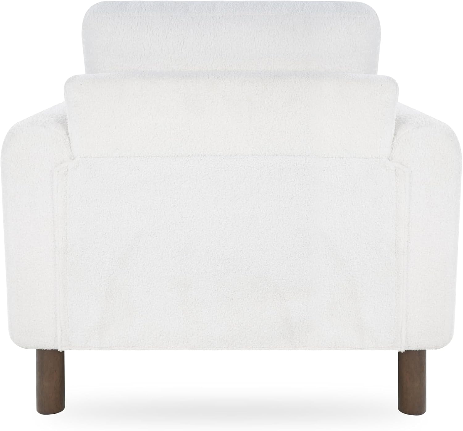 GDFStudio Teddy Fabric Accent Chair with Curved Armrests, Upholstered Single Sofa Chair with Walnut Wood Legs & Back Pillow, Comfy Reading Chair for Living Room Bedroom, White