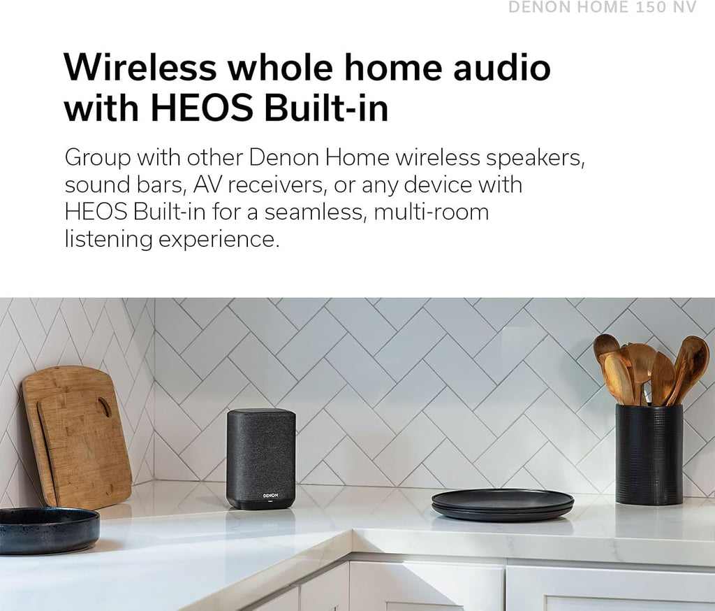 Denon Home 150 NV Home Stereo Wireless Speaker (White), Bluetooth Wireless, 1" Tweeter, 3.5" Woofer, HEOS Built-in, AirPlay 2, Multi-Room Streaming, Simple Setup, Compact Design