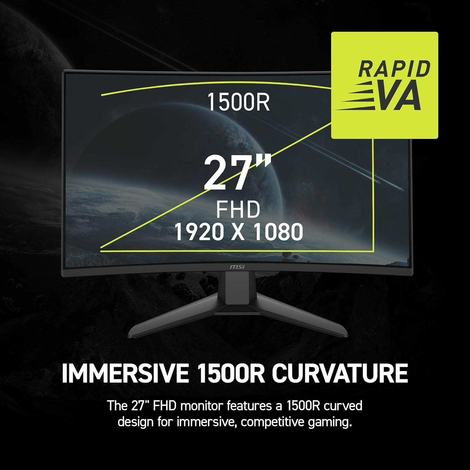 msi MAG 274CF X24 27-inch 1920 x 1080 (FHD) Gaming Monitor, 240Hz, FreeSync Premium, HDR Ready, HDMI, VGA Port, VESA Mountable, Tilt, 4-Side Slim Bezel, 0.5ms, Black