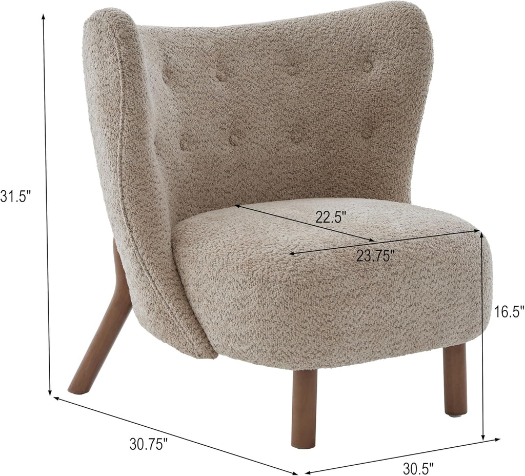 Christopher Knight Home Aurora Boucle Upholstered Wingback Accent Chair, Solid Wood Living Room Slipper Chair, Bedroom Comfy Reading Chair, Brown