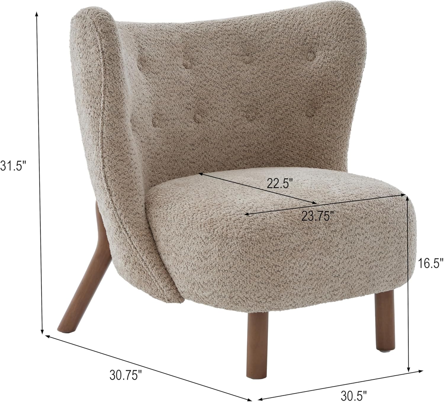 Christopher Knight Home Aurora Boucle Upholstered Wingback Accent Chair, Solid Wood Living Room Slipper Chair, Bedroom Comfy Reading Chair, Brown