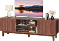 PRAISUN 54 Inch TV Stand for 50, 55 Inch TV, Fluted Entertainment Center with 2 Cabinets, TV Consoles for Living Room, 3-Level Adjustable Shelf, 4 Cable Holes, Meida Console, Walnut