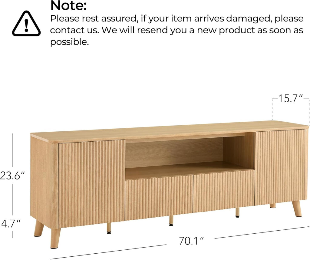 CHITA TV Stands for Living Room, Mid Century Modern TV Stand for 80 inch TV with Storage, Drawers, Adjustable Shelves, Oak
