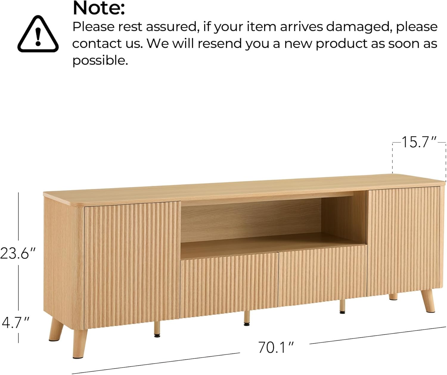 CHITA TV Stands for Living Room, Mid Century Modern TV Stand for 80 inch TV with Storage, Drawers, Adjustable Shelves, Oak