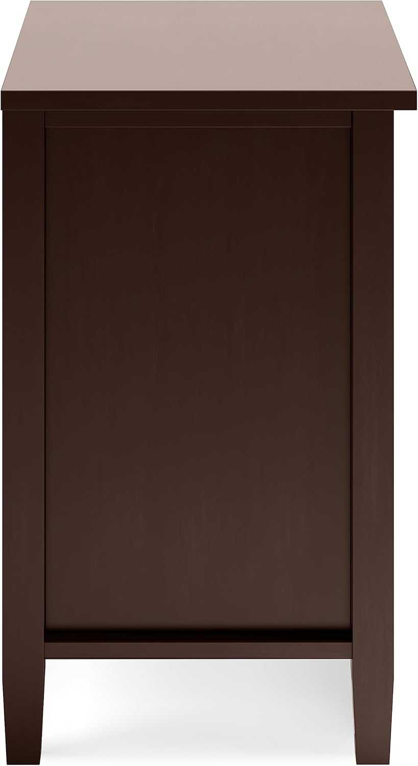 SIMPLIHOME Warm Shaker Bedside Table - 24 inch Wide Solid Wood Nightstand in Russet Brown, Transitional Bedroom Side or End Table with 2 Drawers, Open Shelf Storage and Brushed Nickel Hardware