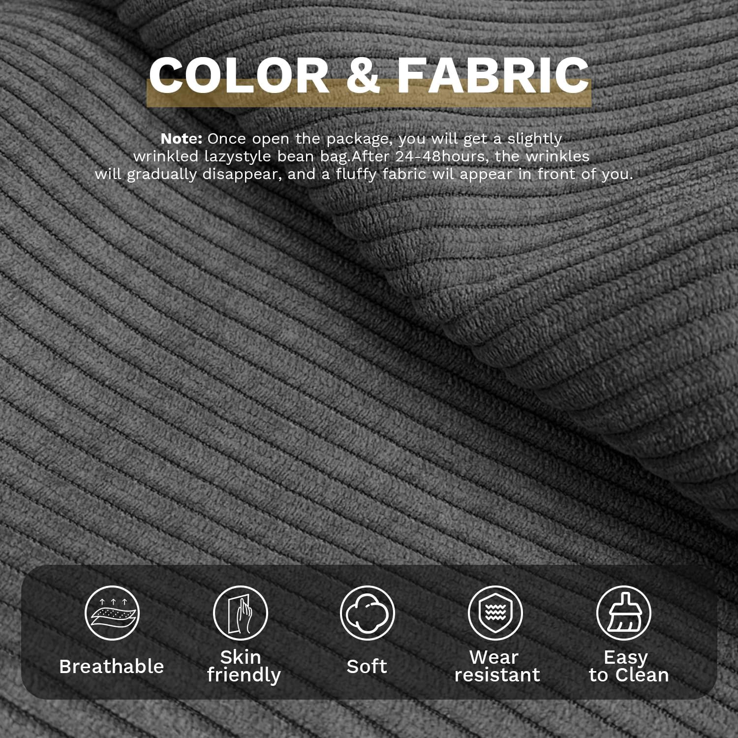 Bean Bag Chairs for Adults, Memory Foam Couch Sofa Chair,One-piece Foam Padding,Cozy Corduroy Material Bean Bag Chair,Bean Bag Sofa for Reading in Bedroom Living Room and Dorms,Gray