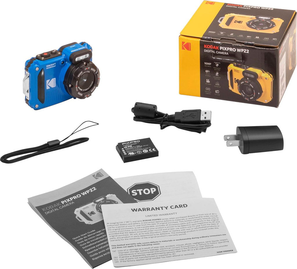 Kodak PIXPRO WPZ2 Digital Camera + Black Point & Shoot Case + 32GB microSDHC Card (Blue)