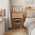 Muwuele Solid Wood Small Vanity Desk with Mirror and Lights, Narrow Makeup Vanity for Small Space, Flip Top Vanity Side Table, 3 Color Modes & Adjustable Brightness, 19.6" Slim Dressing Table, Natural