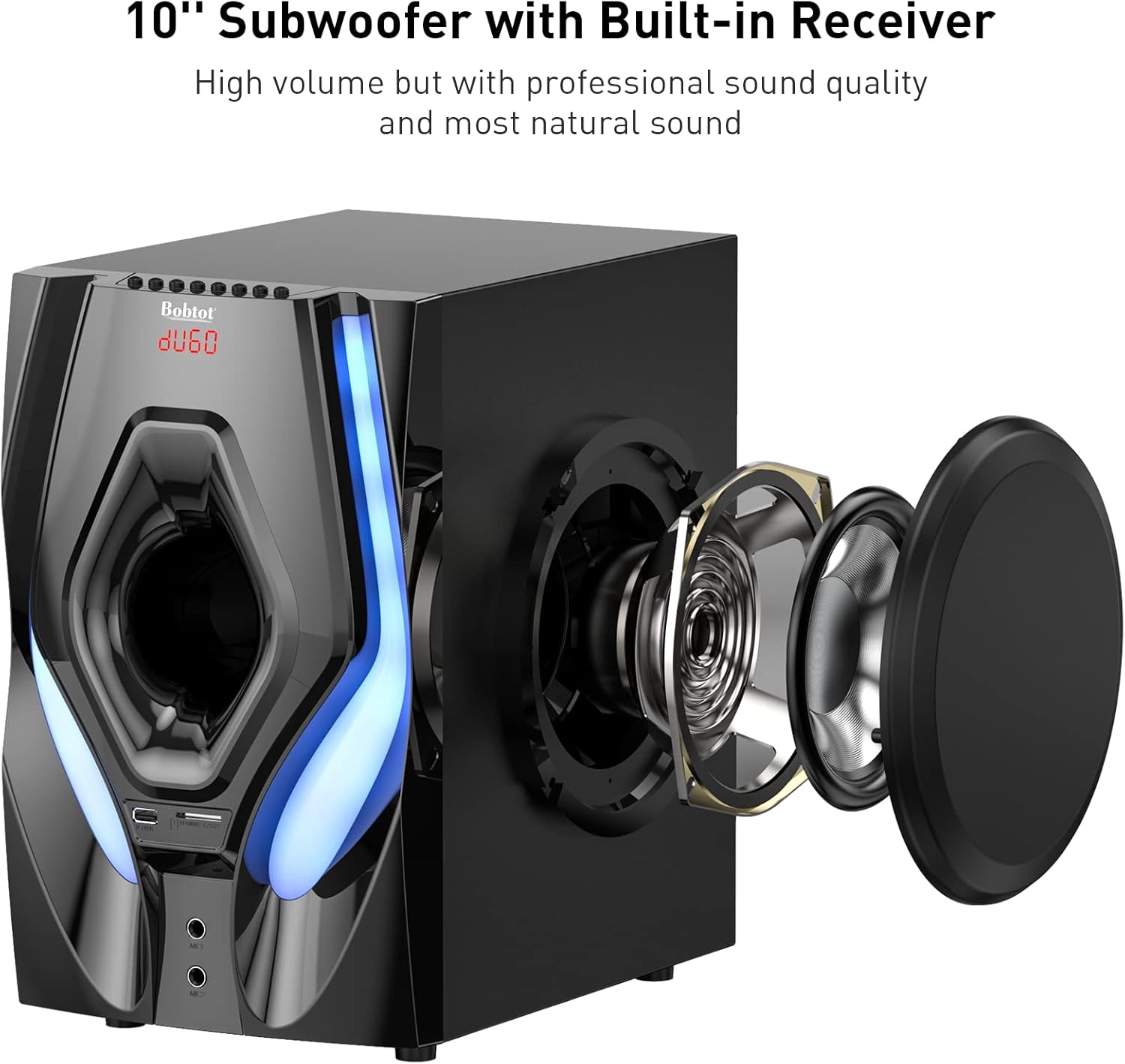 Bobtot Home Theater Systems Surround Sound Speakers - 1200 Watts 10 inch Subwoofer 5.1/2.1 Channel Audio Stereo System with ARC Optical Bluetooth Input for 4K TV Ultra HD AV DVD FM Radio USB