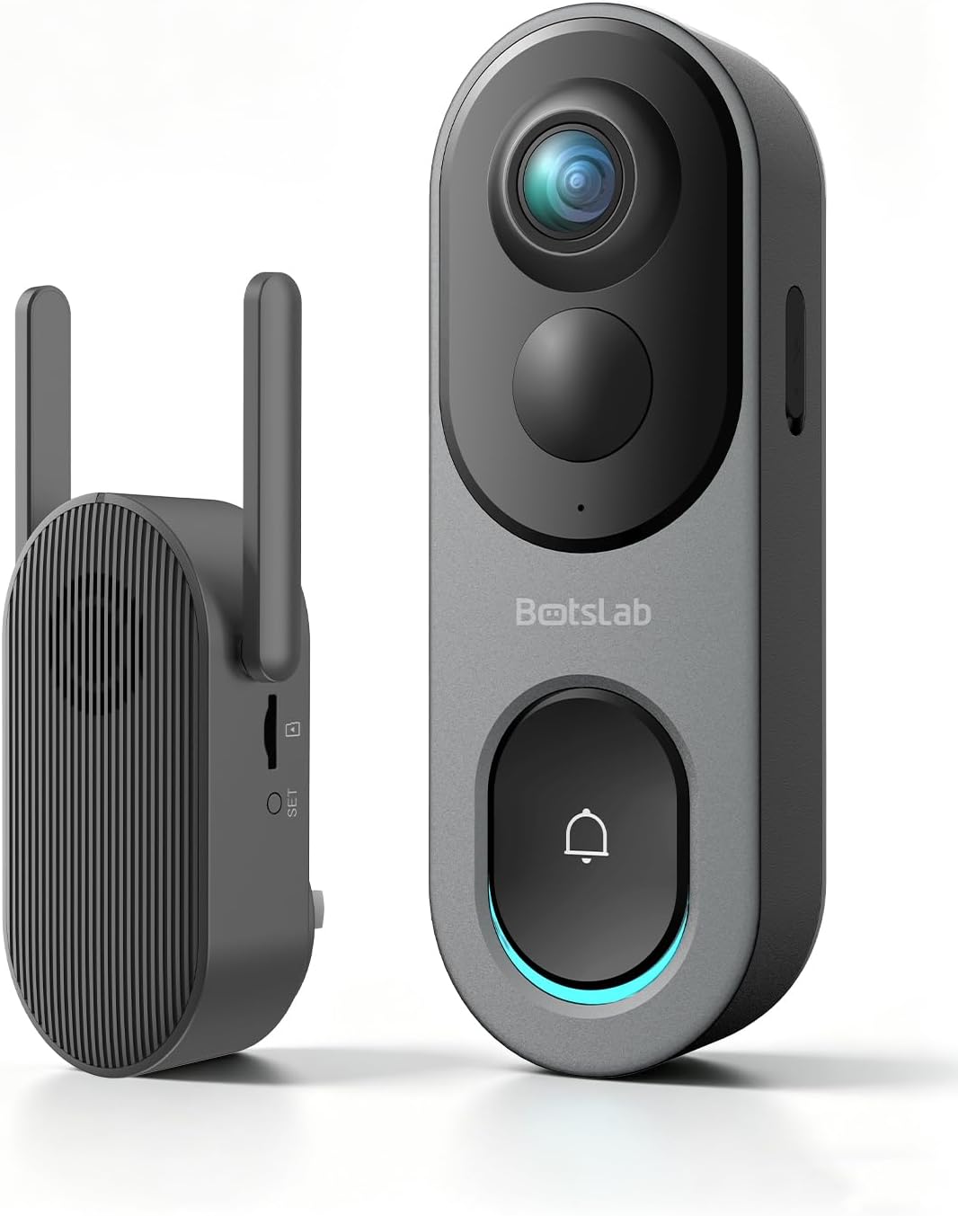 BOTSLAB 5MP Wireless Video Doorbell Camera,180° Head-to-Toe View, AI Motion Detection, VR Mode, Battery or Wired Powered, Easy Installation, Weatherproof, No Monthly Fee, 2.4GHz WiFi