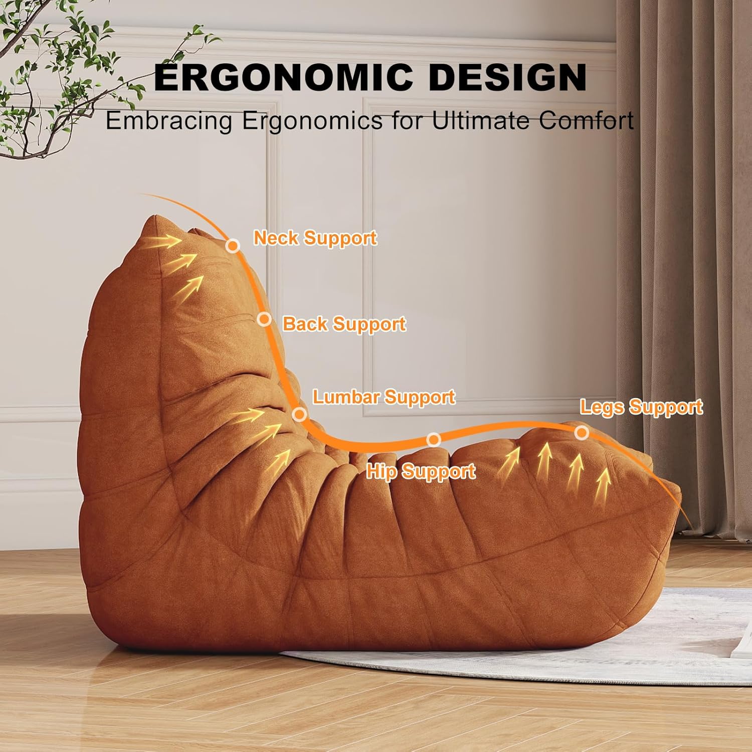 Snug Sofee Bean Bag Chair for Adults, Bean Bag Sofa - Adult Size with Soft Waterproof Fabric for Living Room, Apartments, Reading Corner, Gaming, and Movie Venue (DarkOrange)