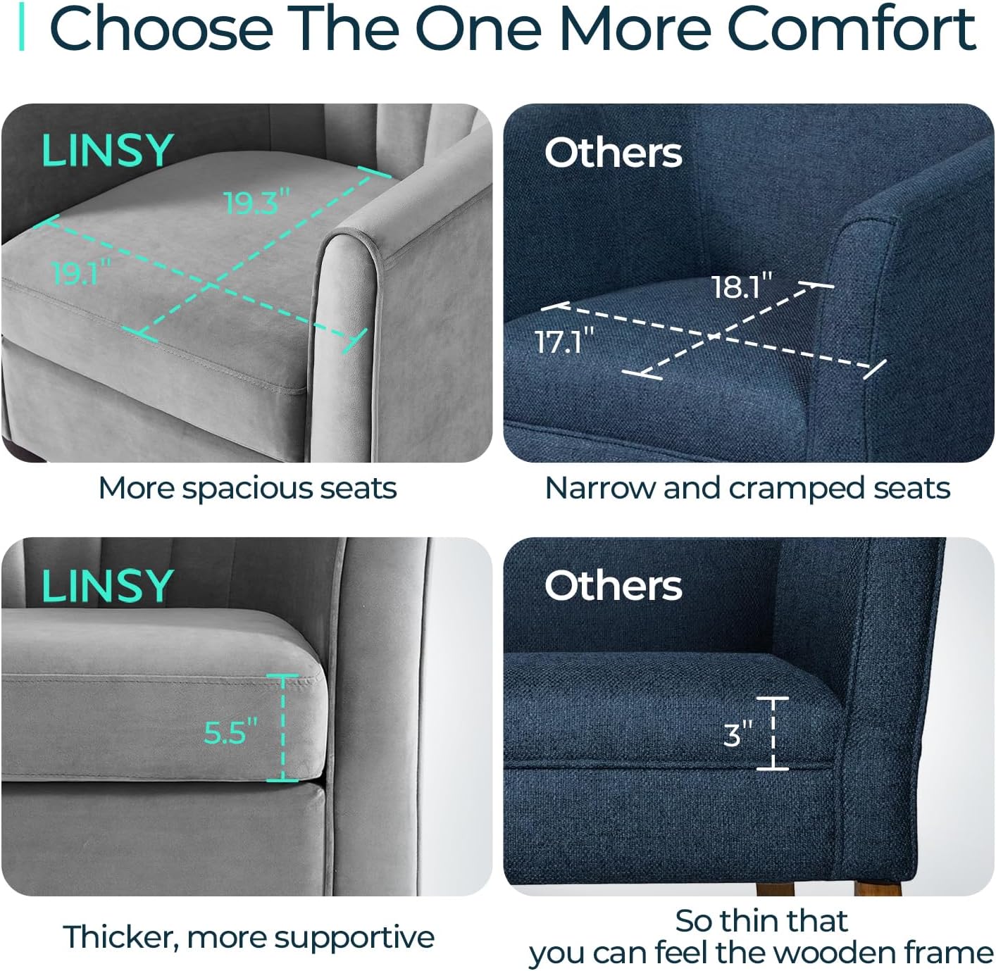 LINSY Accent Chair Set of 2, Velvet Barrel Chair with Ottoman, Modern Comfy Small Armchair for Small Spaces Reading Room Living Room Bedroom Kids Room Office, Grey