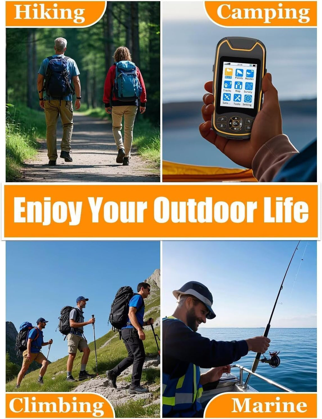 Handheld GPS for Hiking, Rugged and Waterproof Handheld GPS Navigator, 3.2" Sunlight Readable Screen, Compact Satellite Handheld GPS with USA Topo Map, Multi-GNSS Support, Extra Battery Life